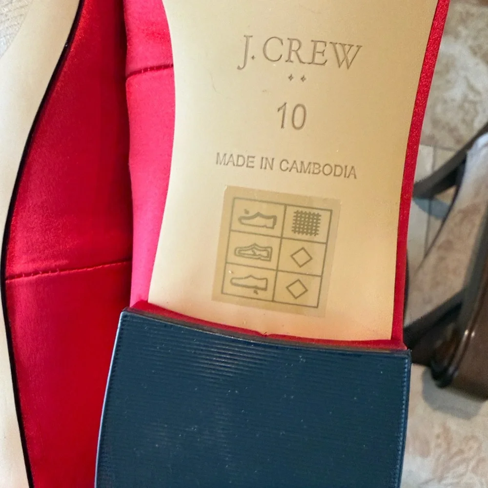 J.Crew Women’s BU507 Red Satin Pointed Toe Jeweled Buckle Evening Flats 10 NEW